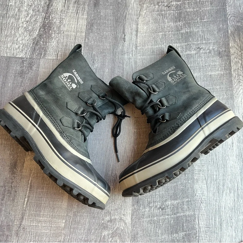 SOREL CARIBOU WP WINTER BOOTS BLACK MEN Size 8